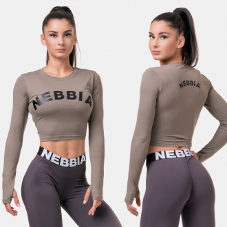 NEBBIA - Hosszú ujjú crop top Sporty HERO 585 (mocha)