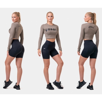 NEBBIA - Hosszú ujjú crop top Sporty HERO 585 (mocha)