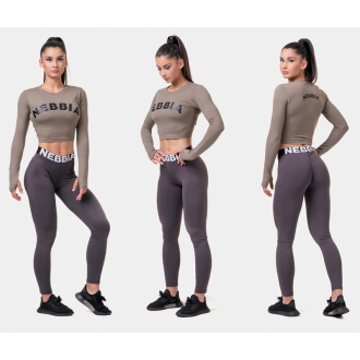 NEBBIA - Hosszú ujjú crop top Sporty HERO 585 (mocha)