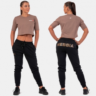 NEBBIA - Sport crop top Minimalist Logo 600 (brown)