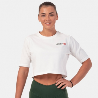 NEBBIA - Fitness crop top Minimalist Logo 600 (cream)