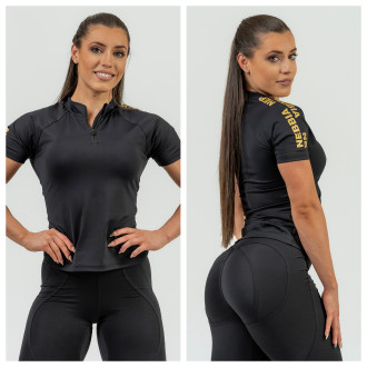 NEBBIA - Galléros női fitness póló 831 (black-gold)