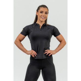 NEBBIA - Galléros női fitness póló 831 (black-gold)