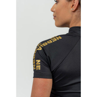 NEBBIA - Galléros női fitness póló 831 (black-gold)