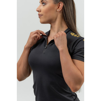 NEBBIA - Galléros női fitness póló 831 (black-gold)