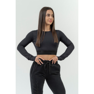 NEBBIA - Hosszú ujjú crop top 839 (black)