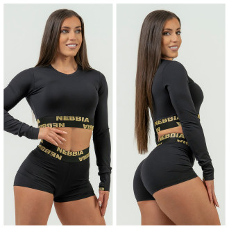 NEBBIA - Hosszú ujjú crop top 839 (black-gold)