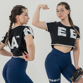 NEBBIA - Pamut crop top GAME ON 610 (black)