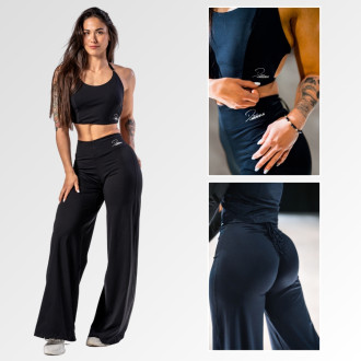 NEBBIA - Deni x NEBBIA Flared nadrág magas derékkal 312 (black)
