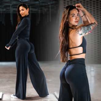 NEBBIA - Deni x NEBBIA Flared nadrág magas derékkal 312 (black)