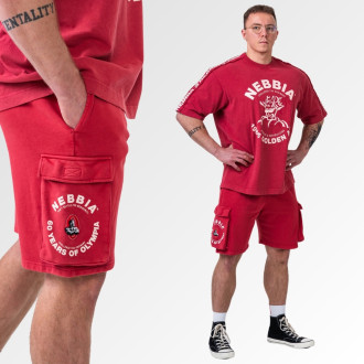 NEBBIA - Washed laza cargo rövidnadrág LEGEND 787 (red)