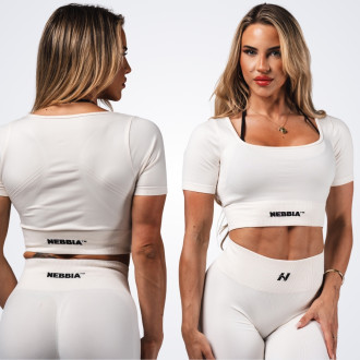 NEBBIA - Alakformáló crop-top FLOW SEAMLESS 499 (cream)