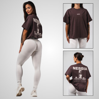 NEBBIA - Női oversized sportpóló 491 (dark brown)