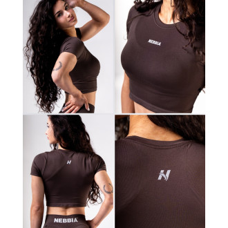 NEBBIA - Rövid ujjú Crop Top POWER 891 (dark brown)