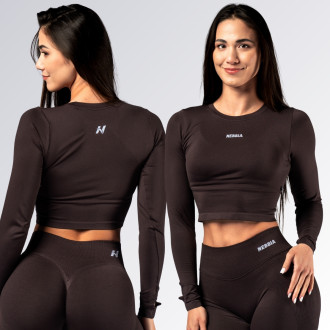 NEBBIA - Hosszú ujjú Crop Top POWER 892 (dark brown)