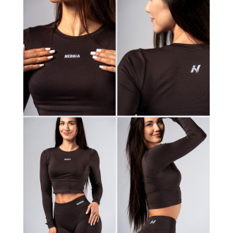 NEBBIA - Hosszú ujjú Crop Top POWER 892 (dark brown)