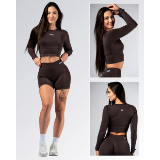 NEBBIA - Hosszú ujjú Crop Top POWER 892 (dark brown)