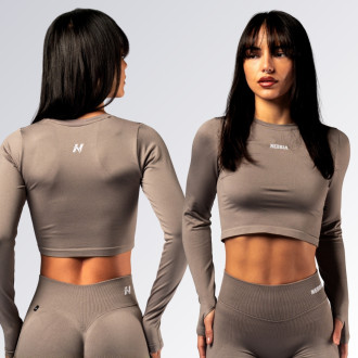 NEBBIA - Hosszú ujjú Crop Top POWER 892 (light brown ash)