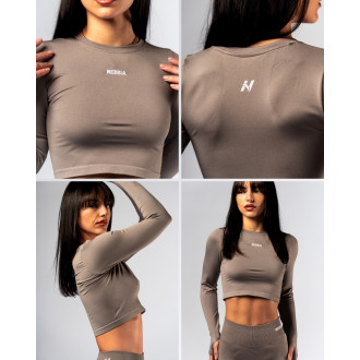 NEBBIA - Hosszú ujjú Crop Top POWER 892 (light brown ash)