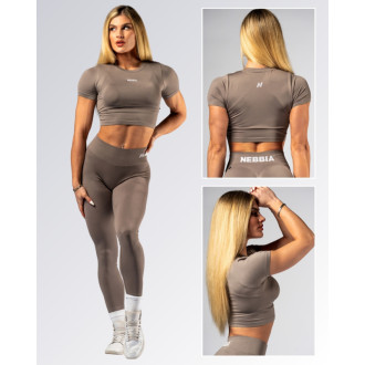 NEBBIA - Rövid ujjú Crop Top POWER 891 (light brown ash)