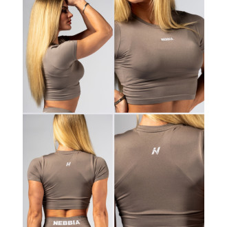 NEBBIA - Rövid ujjú Crop Top POWER 891 (light brown ash)
