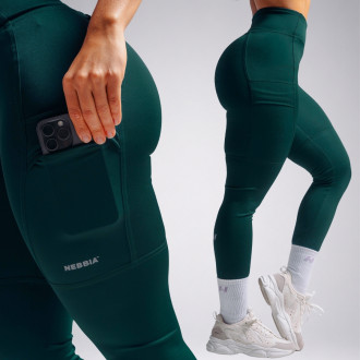 NEBBIA - Magas derekú oldalzsebes leggings PRIMAL 851 (DARK GREEN)