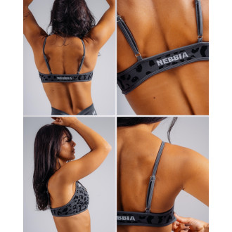 NEBBIA - Közepes tartású leopárdmintás sportmelltartó PRIMAL 854 (BLACK LEOPARD)