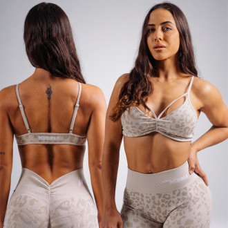 NEBBIA - Közepes tartású leopárdmintás sportmelltartó PRIMAL 854 (CREAM LEOPARD)