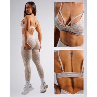 NEBBIA - Közepes tartású leopárdmintás sportmelltartó PRIMAL 854 (CREAM LEOPARD)