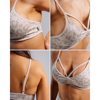NEBBIA - Közepes tartású leopárdmintás sportmelltartó PRIMAL 854 (CREAM LEOPARD)