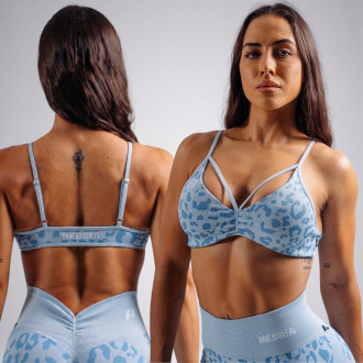 NEBBIA - Közepes tartású leopárdmintás sportmelltartó PRIMAL 854 (BLUE LEOPARD)