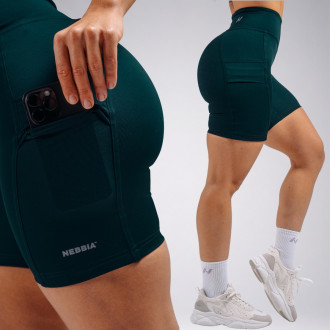 NEBBIA - Magas derekú oldalzsebes short PRIMAL 858 (DARK GREEN)