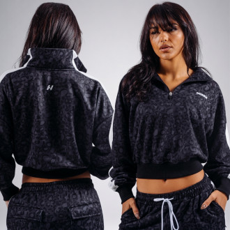 NEBBIA - Leopárdmintás negyedcipzáras felső PRIMAL 866 (BLACK LEOPARD)