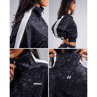 NEBBIA - Leopárdmintás negyedcipzáras felső PRIMAL 866 (BLACK LEOPARD)