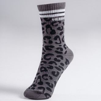 NEBBIA - Leopárdmintás crew zokni PRIMAL 106 (BLACK LEOPARD)