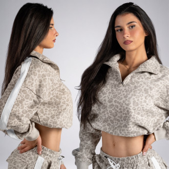 NEBBIA - Leopárdmintás negyedcipzáras felső PRIMAL 866 (CREAM LEOPARD)