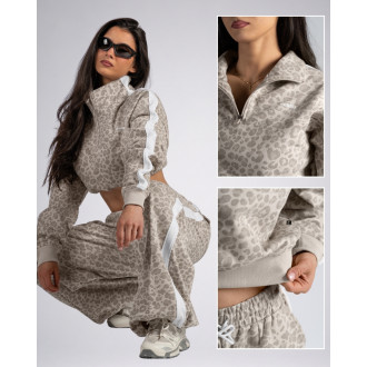 NEBBIA - Leopárdmintás negyedcipzáras felső PRIMAL 866 (CREAM LEOPARD)