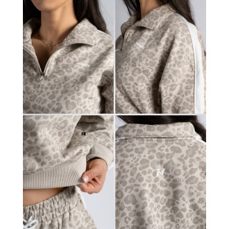 NEBBIA - Leopárdmintás negyedcipzáras felső PRIMAL 866 (CREAM LEOPARD)