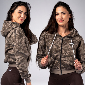NEBBIA - Crop kapucnis pulóver POWER 895 (light brown camo)