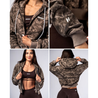 NEBBIA - Crop kapucnis pulóver POWER 895 (light brown camo)