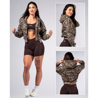 NEBBIA - Crop kapucnis pulóver POWER 895 (light brown camo)